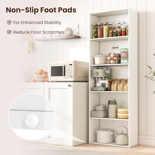 GIANTEX 5-Tier Bookshelves Set of 2, Freestanding Tall Bookcase with 5 Open Compartments, Modern Storage Organizer, Display Shelving Unit for Living Room, Bedroom, White