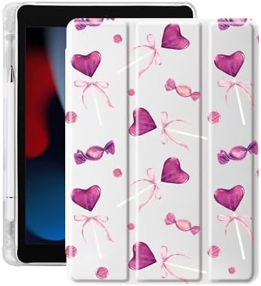 Cute Kawaii Lolipop Case for 10.9" iPad 10th/11th, Clear TPU Smart Stand Back Cover with Pencil Holder, for iPad 2022/2025 Auto Wake/Sleep Foldable Protective Case