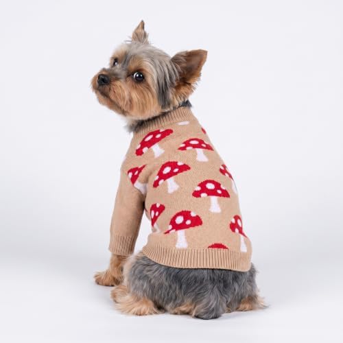 Fitwarm Mushroom Dog Knitted Sweater, Cozy Winter Clothes for Small Dogs Boy Girl, Soft Pet Outfit, Beige, Red, White, XXL