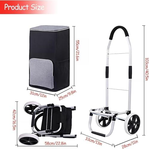 Grocery Shopping Cart on Wheels with Insulated Waterproof Bag and Collapsible Frame