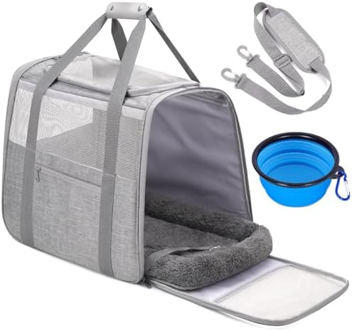 JUNGYOUN Premium Cat Carrier - Pet Carrier for Cat & Small Dogs up to 15lbs - Airline Approved Travel Dog Carrier with Anti-Escape Zippers, Collapsible Travel Bowl & Padded Strap