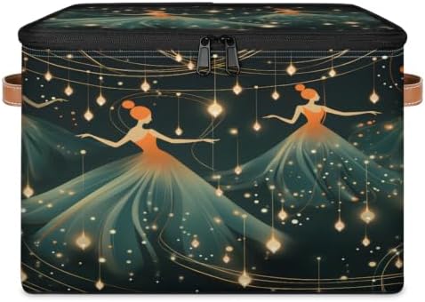 Ballet Collapsible Fabric Storage Bin with Lid | Storage Basket, Foldable, Waterproof, Handle, Large, Closet Organizer, Home, Ballerina Dancer