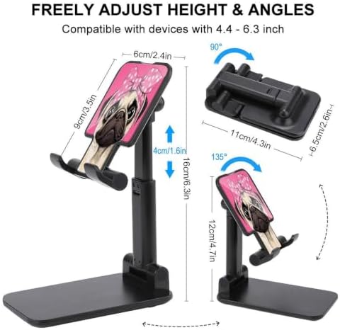 Reusable Cute Cartoon Pug Dog Pink Cell Phone Holder with Non Slip Base | Angle Foldable, Mobile Stand, Compatible with 4"-13" Devices, Travel Office, Desk Accessories