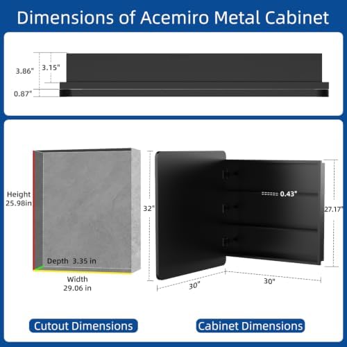 ACEMIRO 30x32 Inch Bathroom Medicine Cabinet with Mirror Black Metal Framed Mirror Cabinet Recessed or Surface Wall Mounted Medicine Cabinets for Bathroom