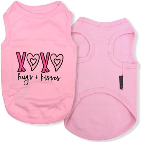 Parisian Pet Dog Shirt – 100% Cotton Shirts for Small Dogs – Pink XOXO Sleeveless Puppy Clothes – Lightweight and Breathable Girl Dog Clothes – Summer Pet Apparel - Stretchy Tshirts for Dogs