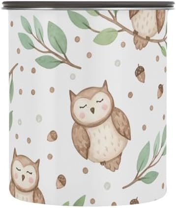 Cute Owl Coffee Canister with Lid Airtight Food Storage Containers 17oz Stainless Steel Canisters Kitchen Food Organizer for Beans, Cereal, Pasta, Flour, Sugar, Snacks