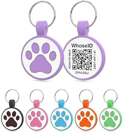 QR Code Cat Tag, Modifiable Online Profile, Multiple Emergency Contact, Silicone Cat Tag, Lightweight, Waterproof, No Jinging, Collar Accessories (Medium to Large Breeds - 1.25", Purple)