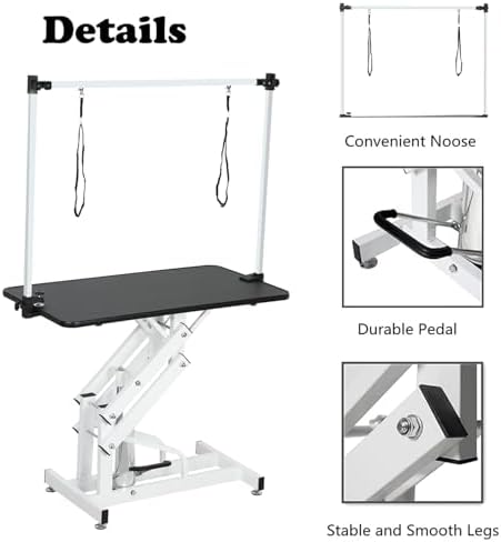 Hydraulic Pet Grooming Table, 42'' Durable Foldable Dog Grooming Table Suitable for Small Medium Large Dogs, Heavy-Duty Pet Grooming Table Drying Table with Adjustable Arms