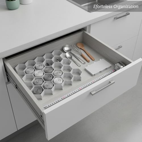 Honeycomb Drawer Divider Organizer, Adjustable PP Plastic Compartment Separator for Dresser & Kitchen Drawers, 13 x 3.3 x 1.6 Inches (1 Piece)