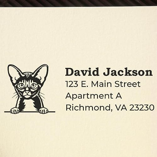 Handcrafted Abyssinian Cat Address Stamp for Flyers & Letters | Custom Decorative Mail Address Stamps for Home & Business | Personalized Feline Return Label Rubber Stamper | 7/8 X 2-1/4 Inches