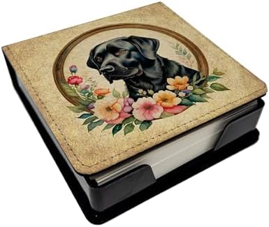 Caroline's Treasures Black Labrador Retriever and Flowers PU Leather Note Paper Holder with Artist-Designed Cover, Desk Accessory, Office Gift