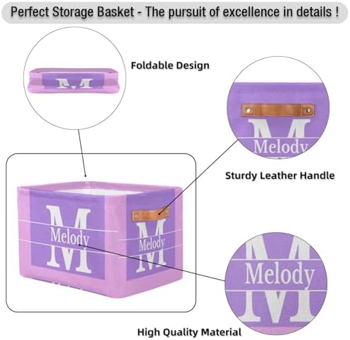 Custom Storage Baskets with Name, Initial Letter Purple with Pink