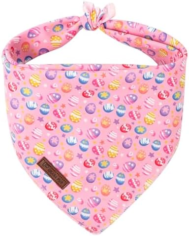 Easter Day Dog Bandana, UP URARA PUP Easter Eggs Triangle Bid Scarf for Medium Large Dogs, Cotton Kerchief for Girl Boy Puppies, Cute Spring Bunny Bandana,S