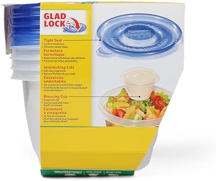 Glad GladWare To Go Lunch Containers with Dressing Cup, 32 Oz, 4 Count