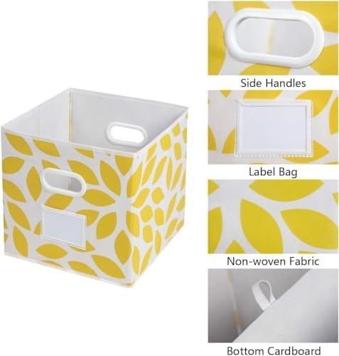 MAX Houser Fabric Storage Bins Cubes Baskets Containers with Dual Plastic Handles for Home Closet Bedroom Drawers Organizers, Flodable, Set of 6 (Yellow)