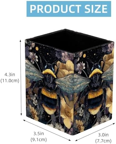 Bee Pen Holder for Desk Decor, Rectangular PVC Leather Pencil Cup for Desk Pen Organizer, Makeup Brush Holder for School, Home, Office
