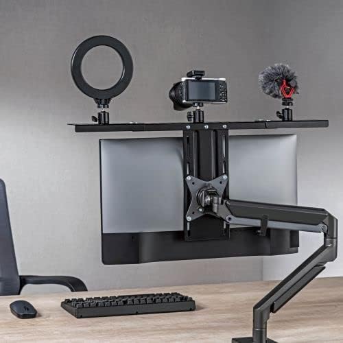 Mount Plus MDS12-2 All-In-One VESA Compatible Monitor Shelf for Device Organizer | Perfect for Online Meetings and Live Streaming Such As Cameras, Microphones, Spotlights, Webcams | Height Adjustable