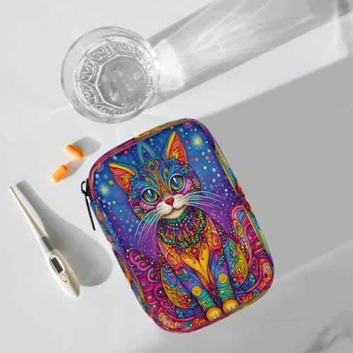Pill Organizer Box Ethnic Style cat Cute 7-Day Weekly Medicine Pill Case Travel Pill Container Portable Pill Holder Storage Purse Bag Small Compact Size for Vitamin Supplement Birth Control