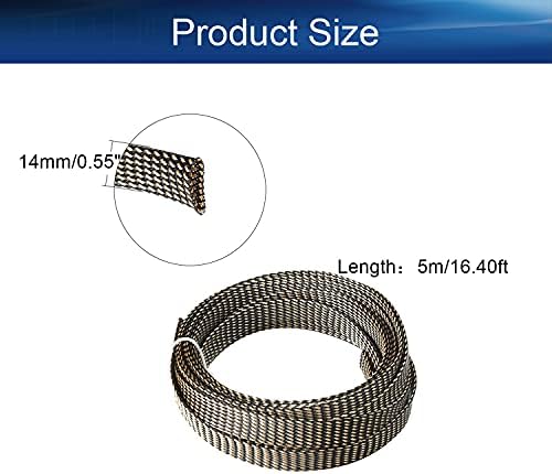 Bettomshin 1Pc 16.4Ft(5m) Cable Management Sleeve, 9/16"(14mm) Width PET Black & Gold Cord Protector, Wire Loom Tube Insulated Split Sleeving for USB Cable Power Cord Organizer Video Cable Hider