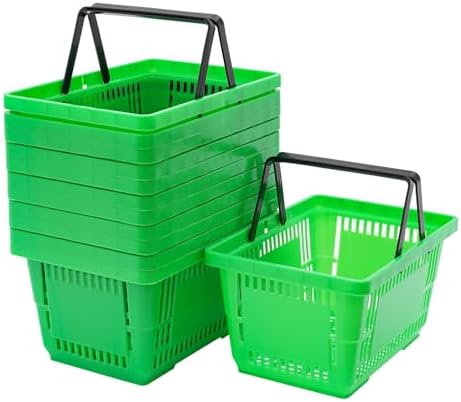 12 Pack Shopping Baskets with Handles, 18 L Plastic Shopping Cart(Green)