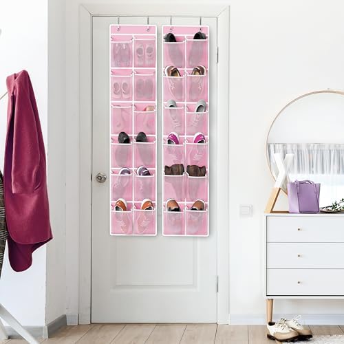 Simple Houseware 12 Pockets Large Over Door Shoe Organizer, 2 Pack, Pink