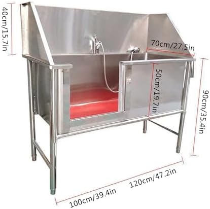 Dog Grooming Tub, Professional Stainless Steel Pet Bathing Station with Faucet - Heavy Duty Dog Washing Sink for Dogs and Cats, Ideal Grooming Bathtub for Home,Silver-48x,47in/120cm