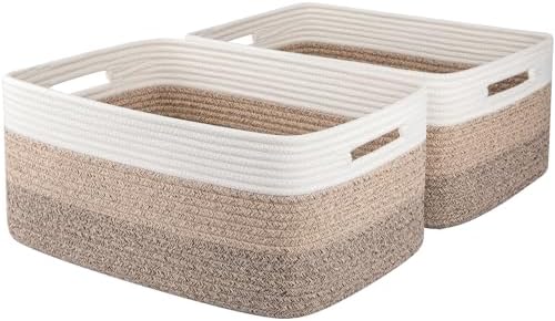 OIASKET Large Storage Basket for Organizing, Woven Rope Basket for Shelves, Closet Organizer Bins for Clothes, Blanket, Toys, Baby Nursery Storage, 17.7" x 13" x 7.87", 2 Packs Gradient Yellow