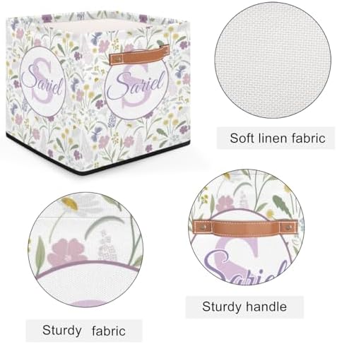 Customized Storage-Basket Collapsible Baby Keepsake-Box Flowers Organizer-Bins as Gifts for Girls Boys Baby Adults Cubes Storage-Box Print Name on It
