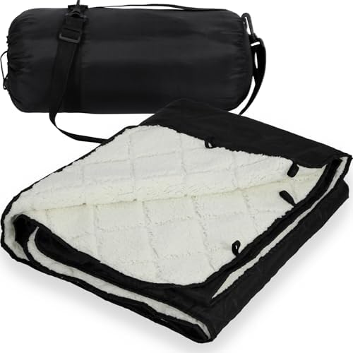 REDCAMP Large Outdoor Blanket 79"x59" Sherpa Fleece Lining, White | Cold Weather Warm Thick Outdoor Blanket Comfy Foldable & Windproof for Camping Stadium,Car,Picnics,Pet,Trip,Machine Washable
