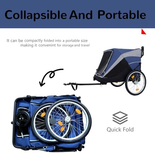 Pet Bike Trailer and Push Cart for Medium Large Dogs – Converts Between Towing and Walking Modes, Holds Up to 100 Lbs with Internal Leash and All-Weather Ventilation