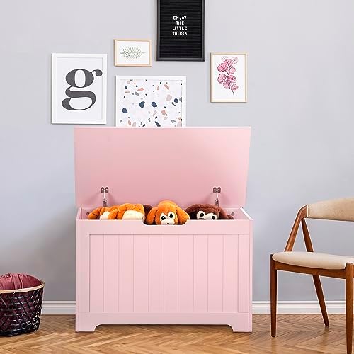 Wooden Storage Chest,30/40 Inch Storage Trunk w/2 Safety Hinges, Storage Bench, Modern Lift Top Chest Box Organizer (Pink, 30 L x 15.7 W x19 H Inch)