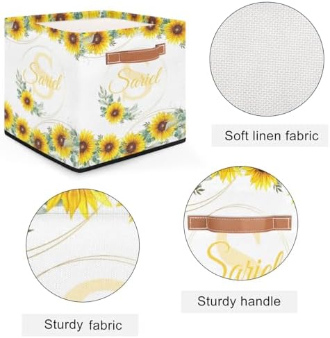 Storage Baskets for Organizing Personalized Foldable Storage Bins with Handles Custom Name Cute Basket for Boys, Girls, Pet, Clothes, Blanket, Bedroom Nursery Toy Baskets Storage Gift Sunflower