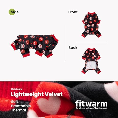 Fitwarm Hearts Eyes Smily Face Dog Pajamas, Cozy Valentines Outfit for Small Dogs Boy Girl, Festive Pet Clothes, Black, Red, XL