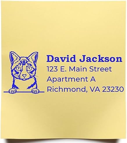 Peeking Ojos Azules Cat Self-Inking Address Stamp - Clear Impressions | Envelope Stamp for Cat Lovers Custom Made. Choice of 11 ink colors. Ojos Azules Cat Address Stamper. 4 case colors.