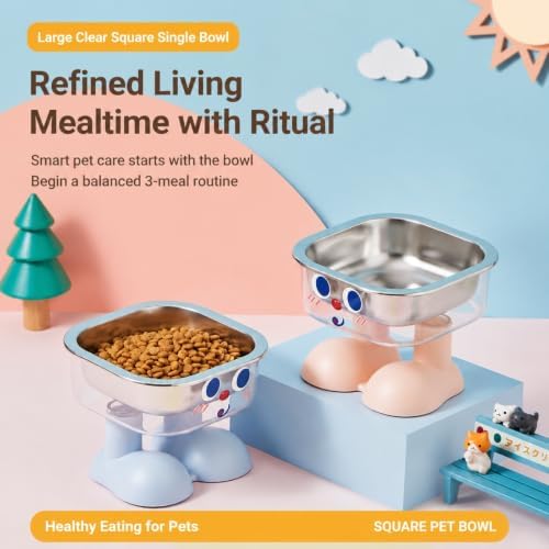 Elevated Pet Bowl Set, Double Stainless Steel Feeding Station for Cats & Small Dogs, Ergonomic Raised Food and Water Feeder with Anti-Spill Guard, Minimalist Design(Pink)