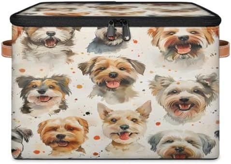 Puppy Pets Storage Box with Zipper Lid | Collapsible, Fabric, Storage Bin, Handle, Large, Closet Organizer, Containers, Bedroom, Home, Cartoon Funny Dog