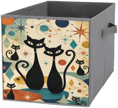 Black Cats Space Storage Bin with Handles, Oxford Fabric Foldable Storage Cube Organizer for Clothes, Towels, Bedroom, Living Room, Home Organization