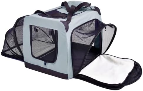 Pet Life ® 'Hounda Accordion' Metal Soft-Folding Collapsible Dual-Sided Triple-Expandable and Collapsible Folding Travel Dog Crate and Pet Playpen