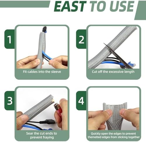 Split Wire Loom Tubing, Cable Protector Sleeve, Braided Cable Management for TV/Computer/Home Theater/Engine Bay, Cord Protectors from Pets No Chew (Grey, 3/4"-10ft)