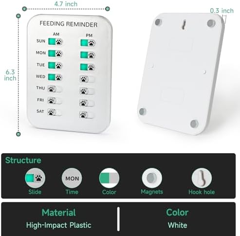 YAUYIK Dog Feeding Reminder, Magnetic OR Double Sided Adhesive Application, AM/PM Daily Chart Signs, Helps You Track Pets Feeding & Medication, Easy to Use on Fridge, Wall, Food Storage Bin (Silver)