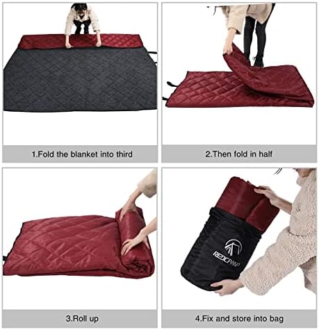 REDCAMP Large Outdoor Blanket 79"x79" Sherpa Fleece Lining, Wine Red | Cold Weather Warm Thick Outdoor Blanket Comfy Foldable & Windproof for Camping Stadium,Car,Picnics,Pet,Trip,Machine Washable