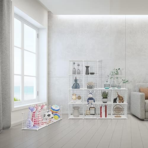 HUBSON Wire Cube Storage Organizer, Book/Toy/Craft/Potted Plants and petCloset Organizers and Storage Shelves, 20-Cube Freely Combinable Metal Grids Storage Shelf,White Plus Iron