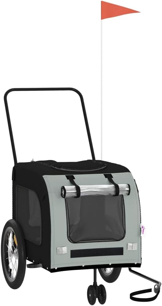 Pet Bike Trailer Orange and Gray Oxford Fabric Dog Bicycle Trailer with Iron Frame, 3-Wheel Pet Cargo Carrier for Small Dogs and Groceries, Includes Safety Flag and Reflectors