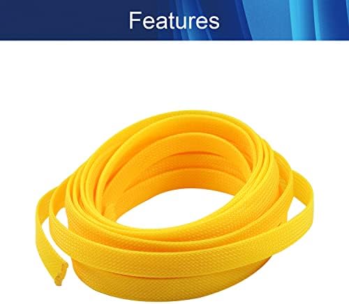 Jutagoss PET Expandable Braided Cable Sleeve, 16.4ft - 1/2 inch Yellow Cable Management Sleeve, Wire Loom Tube Cord Protector for USB Cable, Power Cord, Audio Video and More, 1Pc