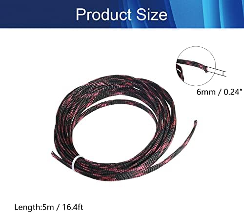 Jutagoss PET Expandable Braided Cable Sleeve, 16.4ft - 1/4 inch Black Pink Cable Management Sleeve, Wire Loom Tube Cord Protector for USB Cable, Power Cord, Audio Video and More, 1Pc