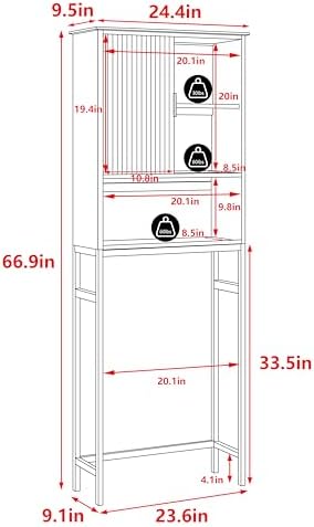 Yardenaler Over The Toilet Storage Cabinet with Fluted Doors, Bathroom Over Toilet Rack with Adjustable Shelf Bamboo FreeStanding Space-Saving Storage Organizer, Natural