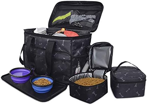 Multifunctional Pet Travel Bag, Large Capacity Dog and Cat Travel Organizer Kit with Food Bags and Partition Board, Portable Storage Bag for Outdoor Trips