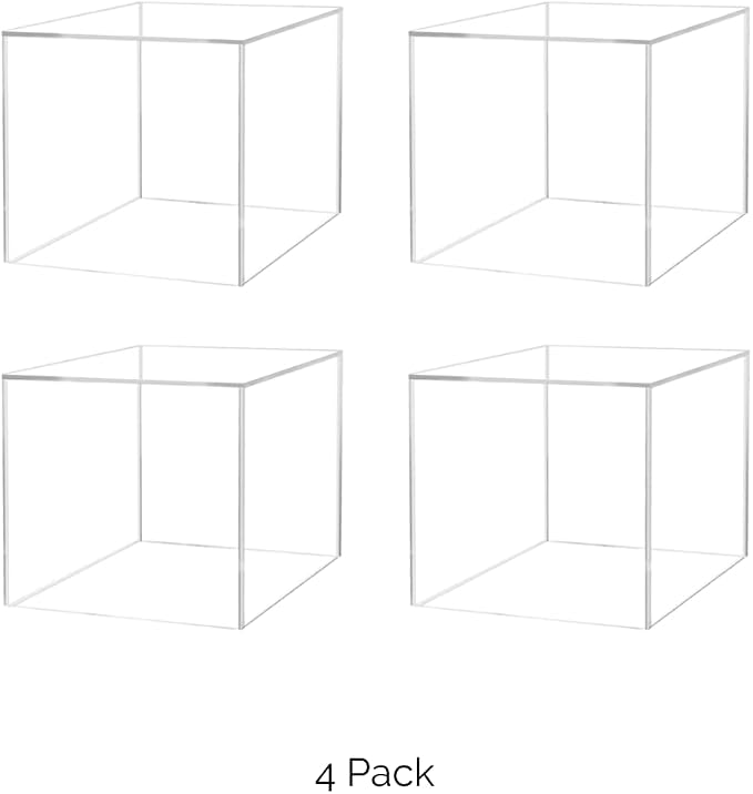 Marketing Holders 4 Pack 14 Inch Clear Acrylic Display Riser Box with One Open Side No Lid Versatile Square Lucite Retail Product Riser or Merchandise Storage Bin