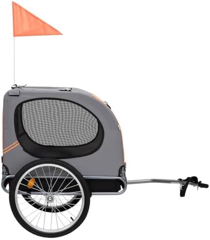 Pet Bike Trailer for Dogs with Suspension, Foldable Dog Bicycle Trailer with Mesh Windows, Safety Joint, Reflectors and Rain Cover, Orange and Gray