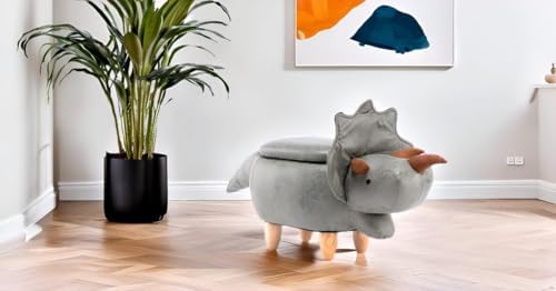 Home 2 Office Dinosaur Ottoman with Storage for Bedroom, Playroom, Nursery or Recreation Room Decor, Soft Animal-Shaped Ottoman with Wooden Legs